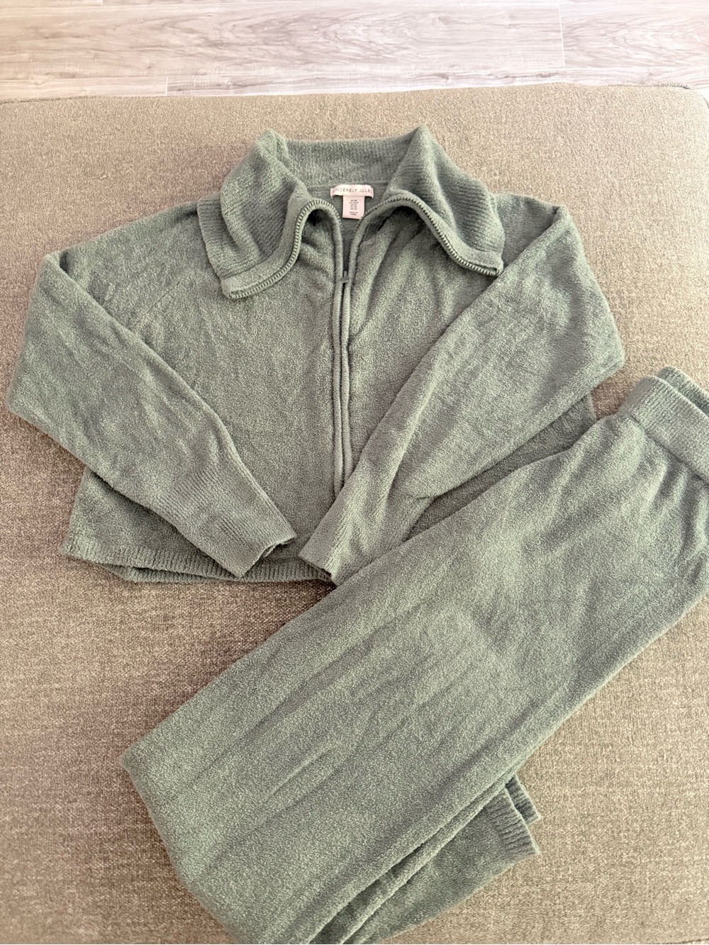 Sincerly Jules Sage Green Knit Zip Cardigan and Pants Set